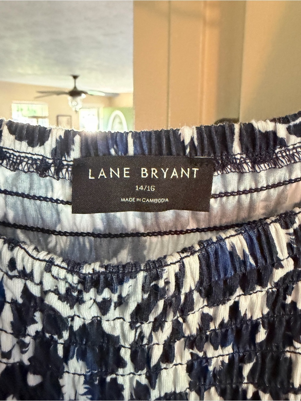 Lane Bryant Navy and White Floral Smocked Jumpsuit - Picture 2 of 3